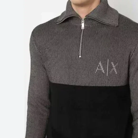 ARMANI EXCHANGE Men's Colourblock Half-Zip Jacquard Pullover Size Large - Picture 3 of 6